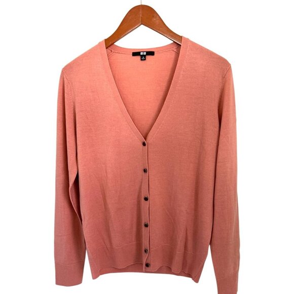 Uniqlo Womens Pink Wool Button-Up Cardigan Sweater Size M - Picture 3 of 8
